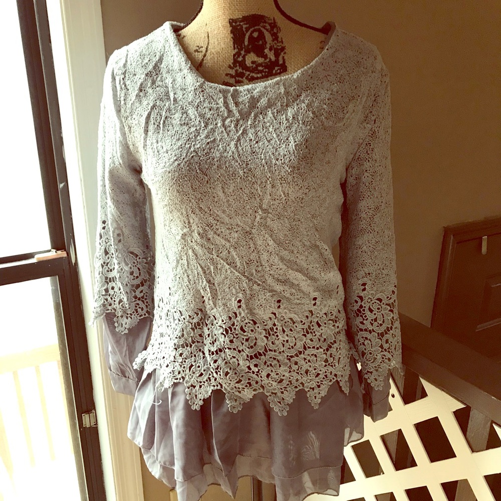 2 Layer Boho Top Shirt Light Steel Blue Gypsy